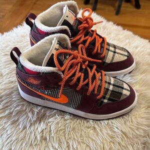 NIKE AIR JORDAN TM  Kids Sneakers in Orange and Burgundy Plaid